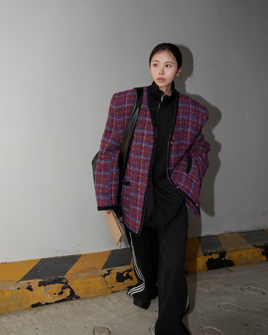 24FW berry mix tweed single jacket - THE BASE