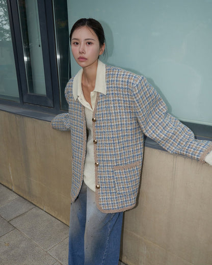 24FW berry mix tweed single jacket - THE BASE