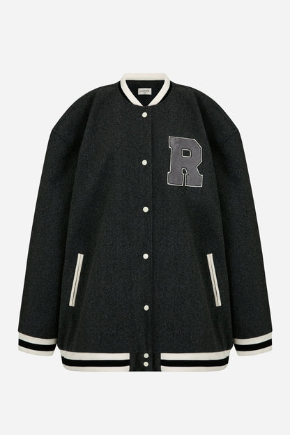 24FW boucle R embroidery baseball jumper - THE BASE