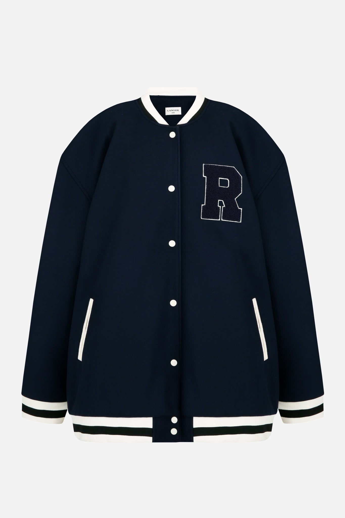 24FW boucle R embroidery baseball jumper - THE BASE