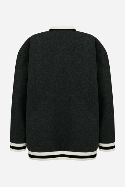 24FW boucle R embroidery baseball jumper - THE BASE