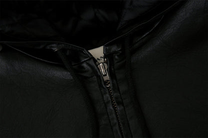 24FW faux leather hoodie jumper - THE BASE