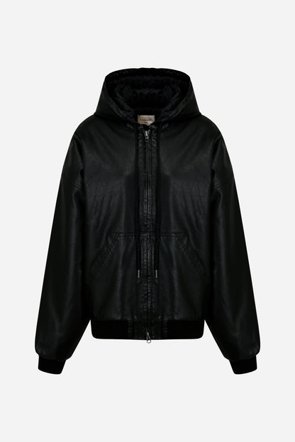 24FW faux leather hoodie jumper - THE BASE