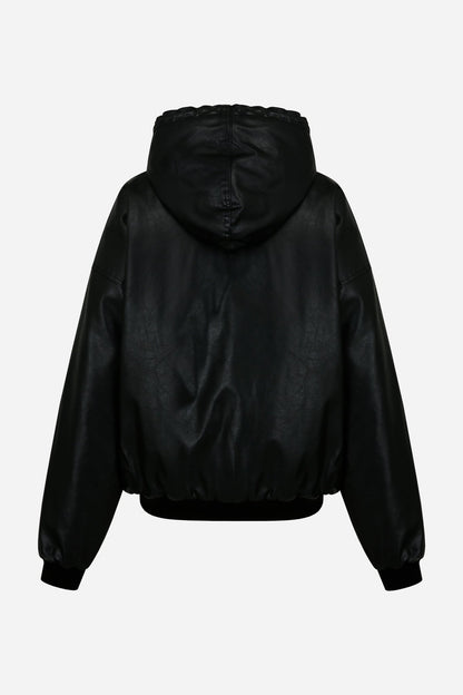 24FW faux leather hoodie jumper - THE BASE