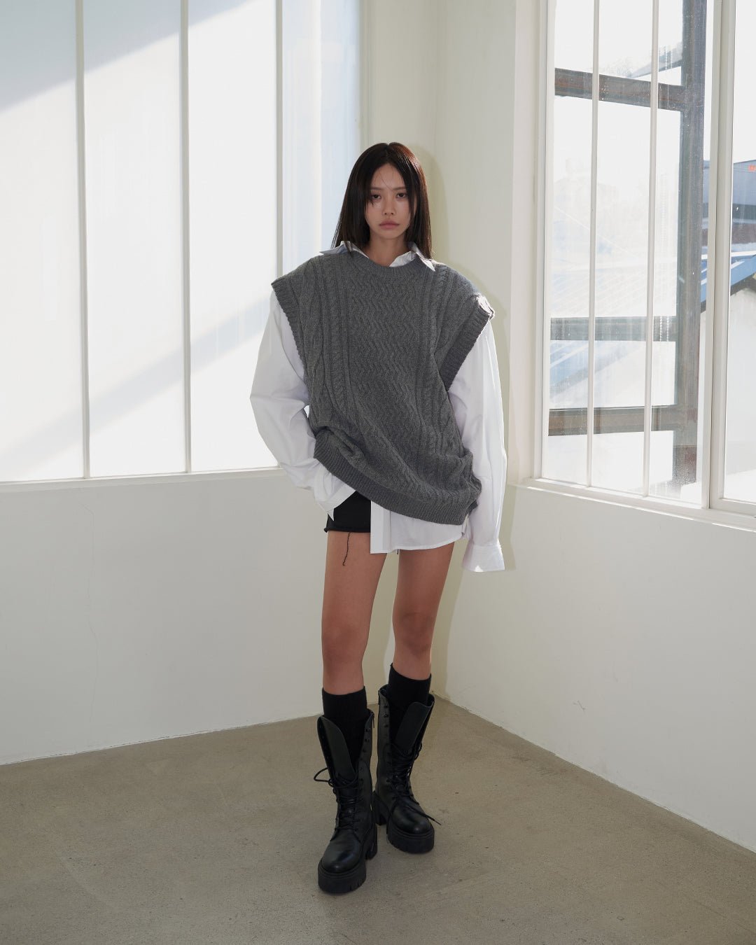 cable boxy knit vest - THE BASE