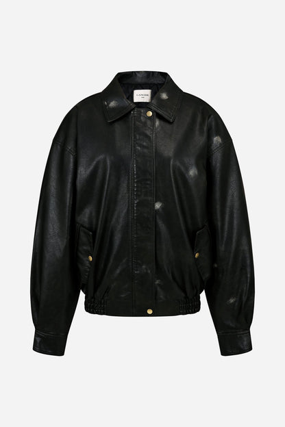 crack washed faux leather jacket - THE BASE