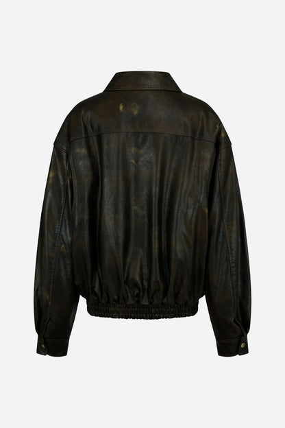 crack washed faux leather jacket - THE BASE