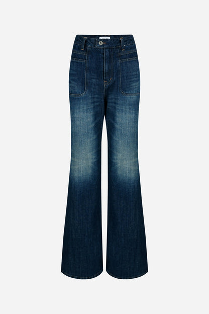 hand brushed washing flare denim jeans - THE BASE