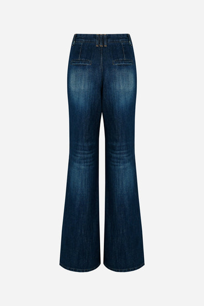 hand brushed washing flare denim jeans - THE BASE