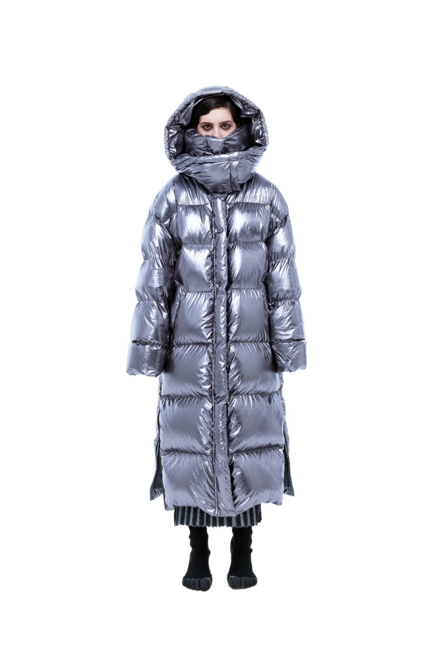 Kunswear long silver puffer coat - THE BASE