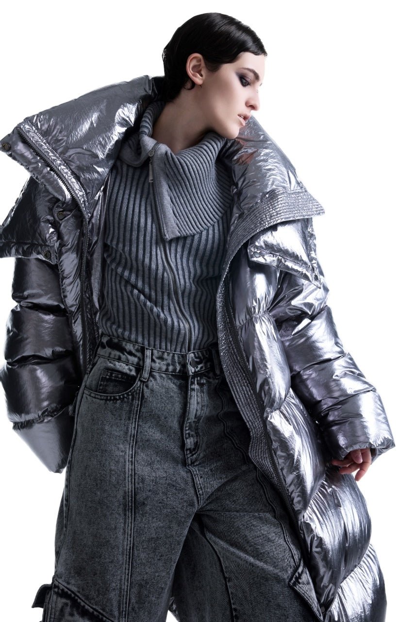 Kunswear long silver puffer coat - THE BASE