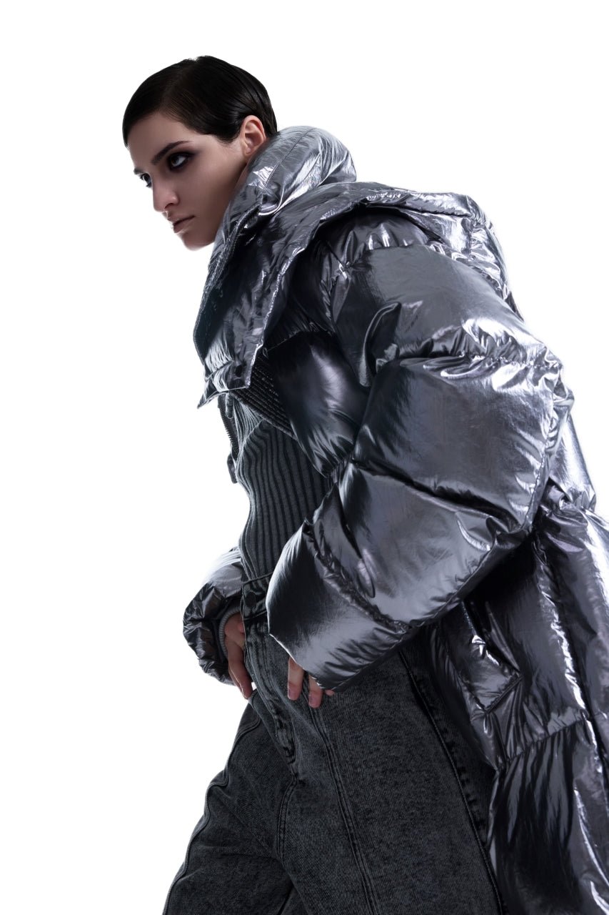 Kunswear long silver puffer coat - THE BASE