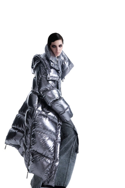 Kunswear long silver puffer coat - THE BASE