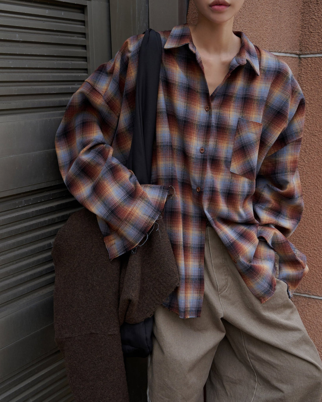 ombre cut check boxy shirt - THE BASE